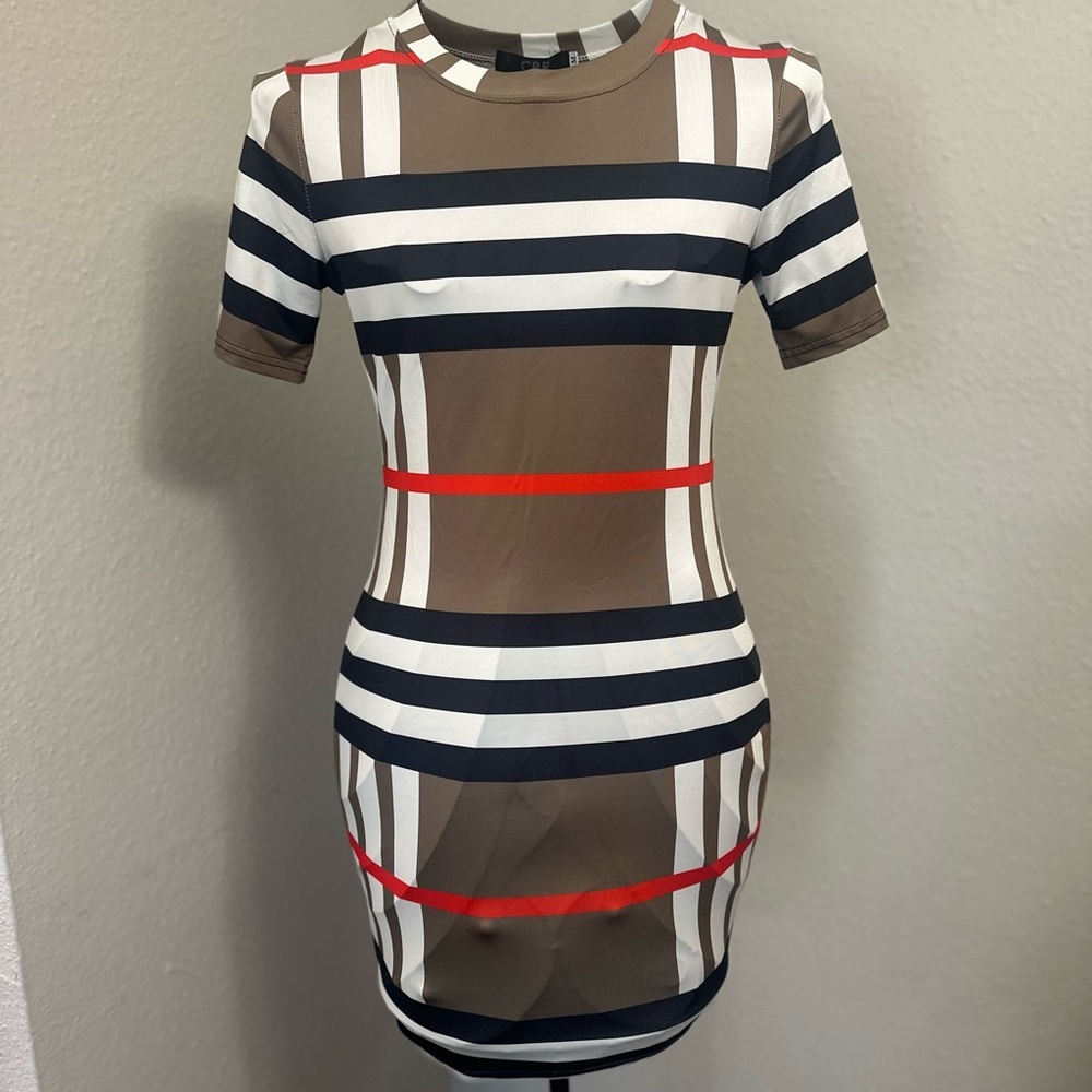 CBR White and Blue Bodycon Mini Dress Short Sleeve